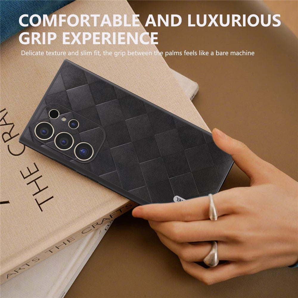 ABEEL For Samsung Galaxy S24 Ultra Case Grid Texture PU Leather+TPU+PC Protective Phone Cover