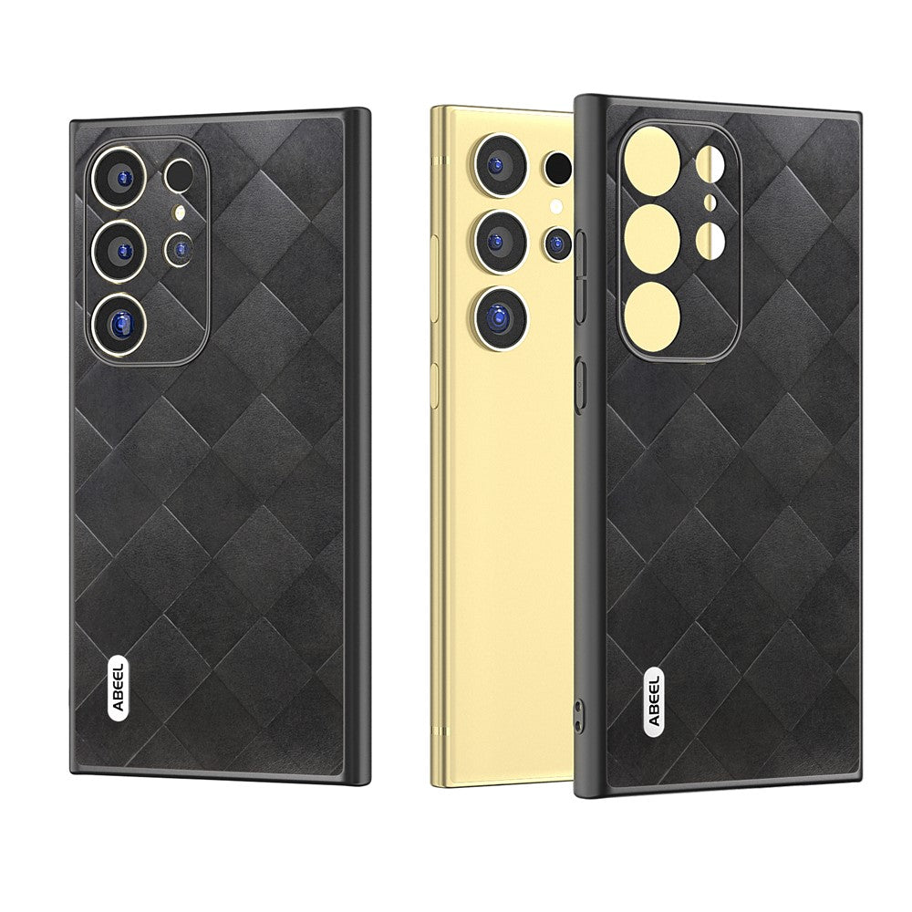 ABEEL For Samsung Galaxy S24 Ultra Case Grid Texture PU Leather+TPU+PC Protective Phone Cover