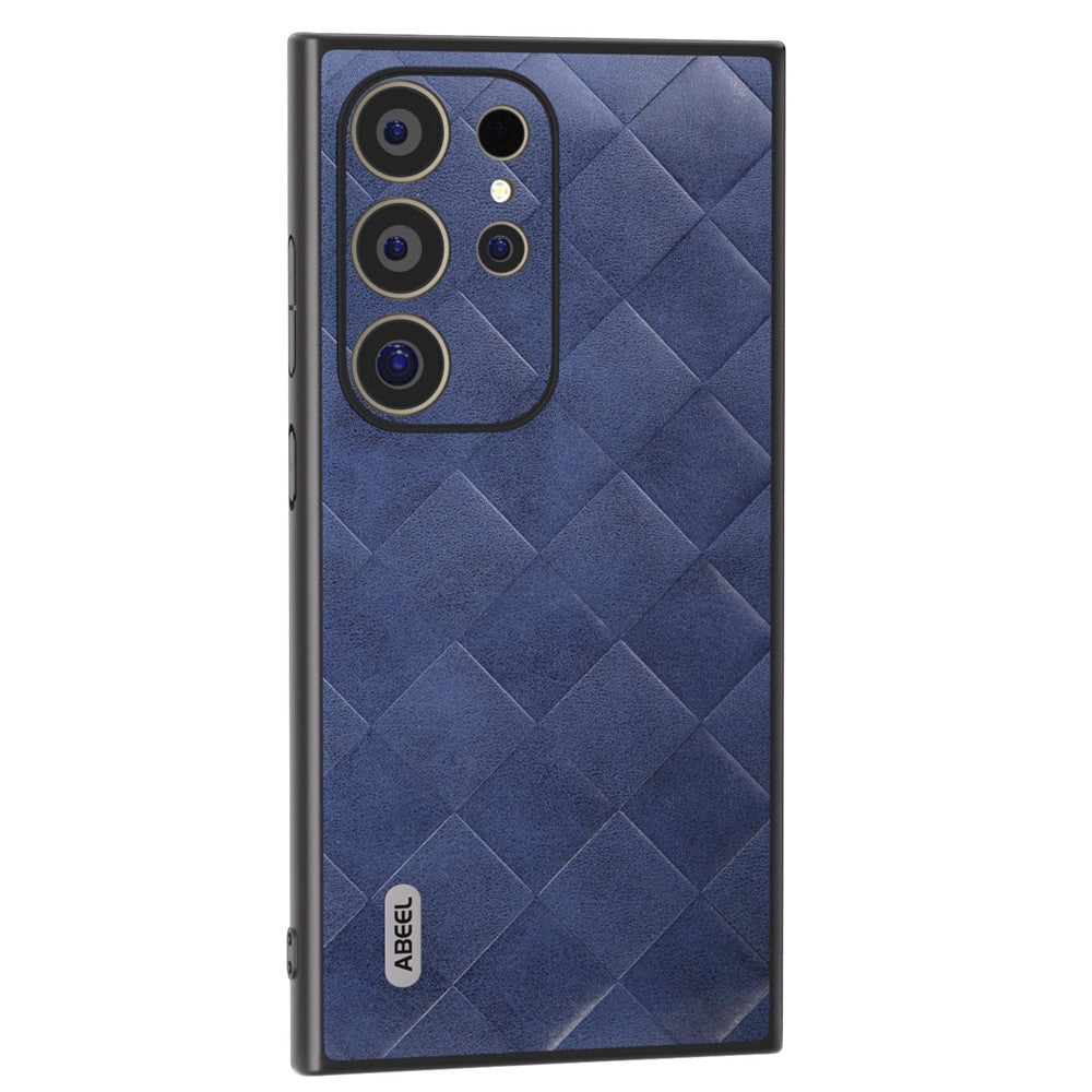 ABEEL For Samsung Galaxy S24 Ultra Case Grid Texture PU Leather+TPU+PC Protective Phone Cover