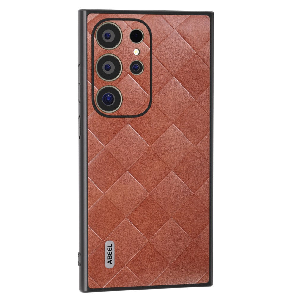 ABEEL For Samsung Galaxy S24 Ultra Case Grid Texture PU Leather+TPU+PC Protective Phone Cover