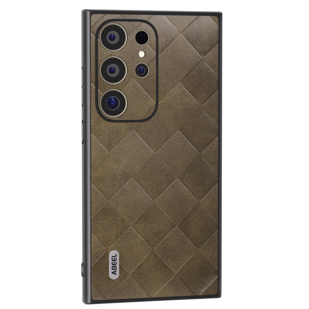 ABEEL For Samsung Galaxy S24 Ultra Case Grid Texture PU Leather+TPU+PC Protective Phone Cover