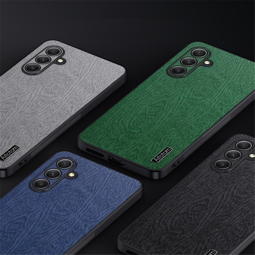 Træstruktureret PU-læder+PC+TPU-mobilcover til Samsung Galaxy M55 5G / C55 5G / F55 5G