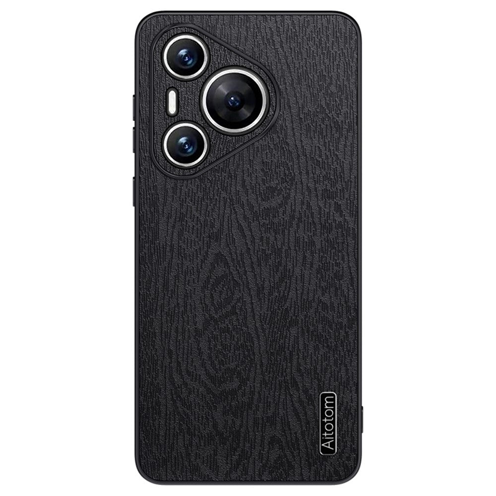 For Huawei Pura 70 Case Wood Grain PU Leather+PC+TPU Slim-Fit Phone Guard Cover