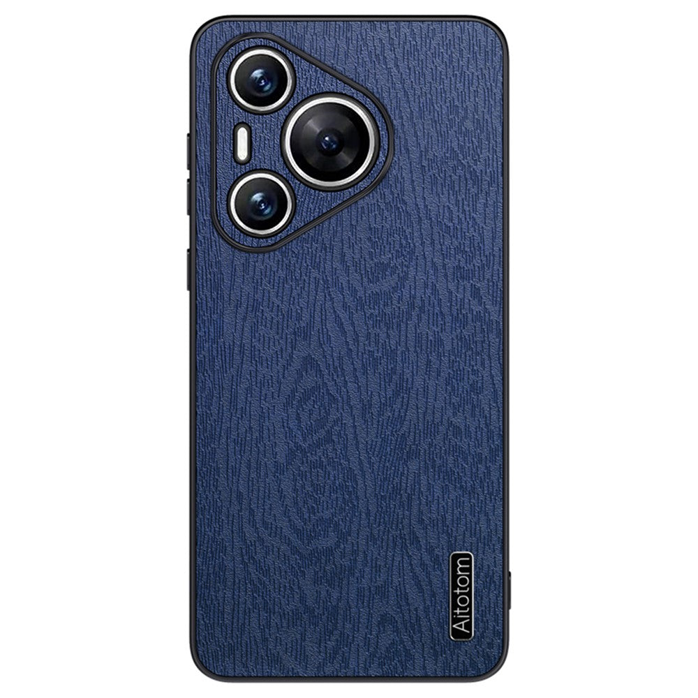 For Huawei Pura 70 Case Wood Grain PU Leather+PC+TPU Slim-Fit Phone Guard Cover