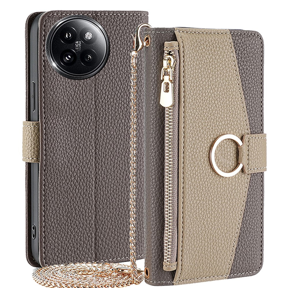 For Xiaomi Civi 4 Pro 5G / 14 Civi 5G Leather Case Zipper Wallet Stand Phone Cover with Mirror Function