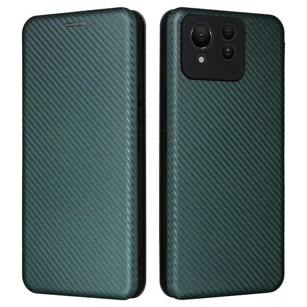 Til Asus Zenfone 11 Ultra 5G Læder Cover Kulfiber Tekstur Stand Magnetisk Telefon Cover