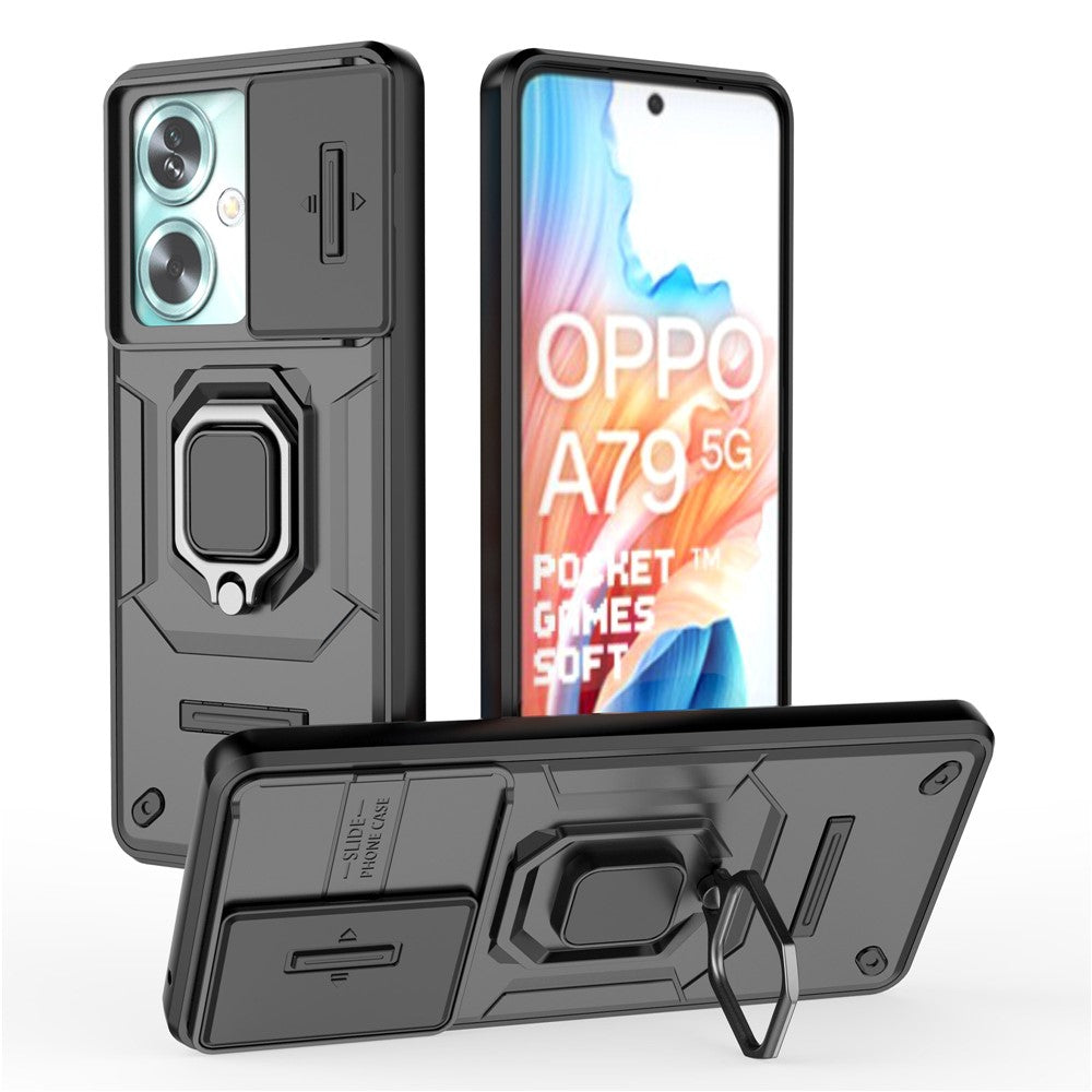 For Oppo A79 5G / A2 5G Case Camera Protection PC+TPU Phone Cover with Ring Kickstand