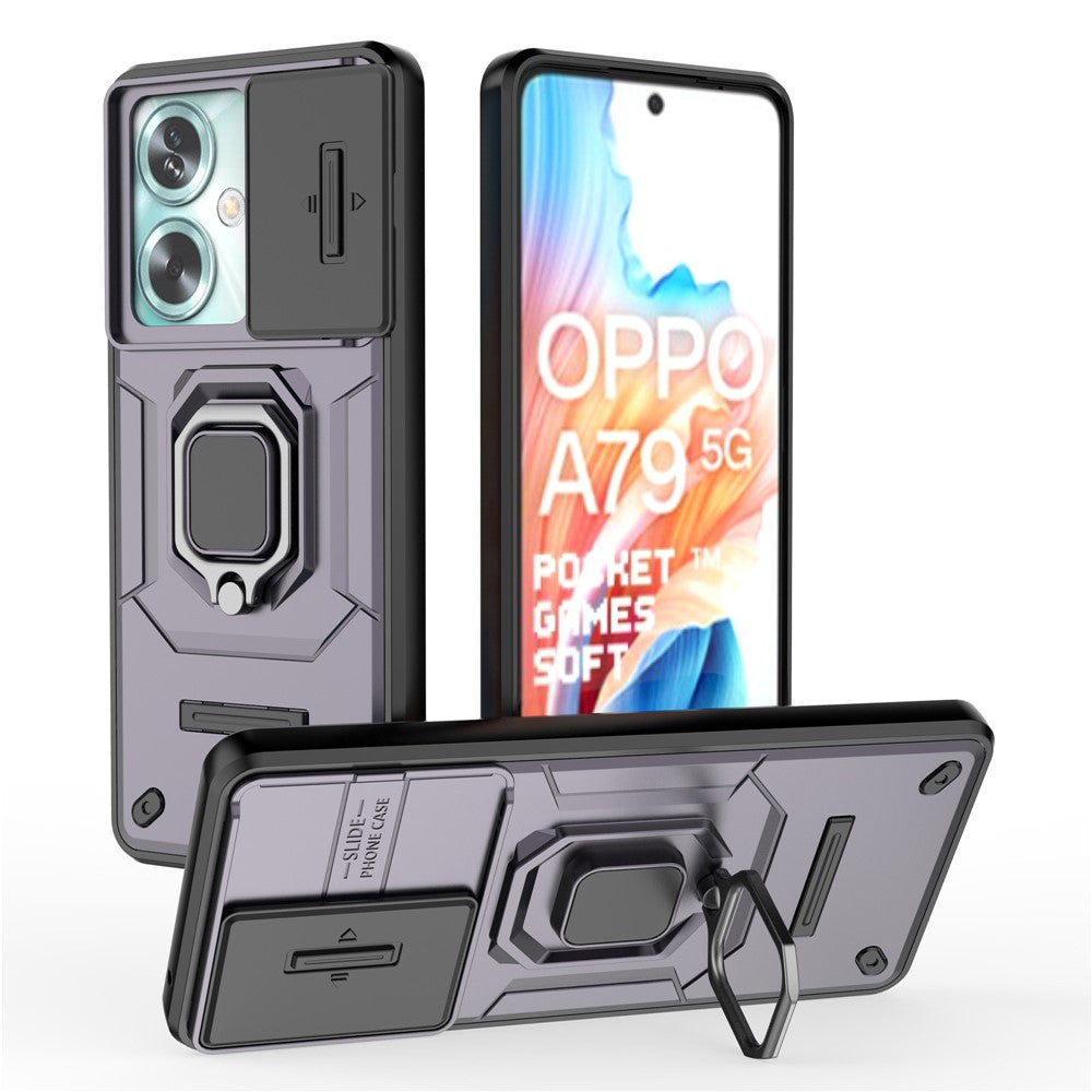 For Oppo A79 5G / A2 5G Case Camera Protection PC+TPU Phone Cover with Ring Kickstand