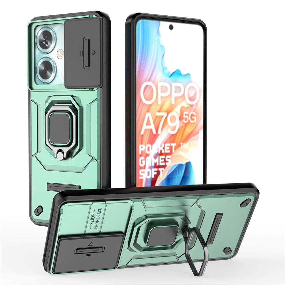 For Oppo A79 5G / A2 5G Case Camera Protection PC+TPU Phone Cover with Ring Kickstand