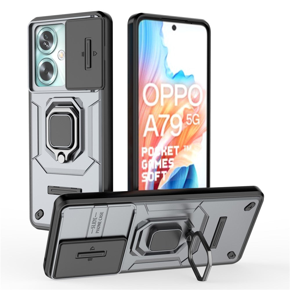 For Oppo A79 5G / A2 5G Case Camera Protection PC+TPU Phone Cover with Ring Kickstand