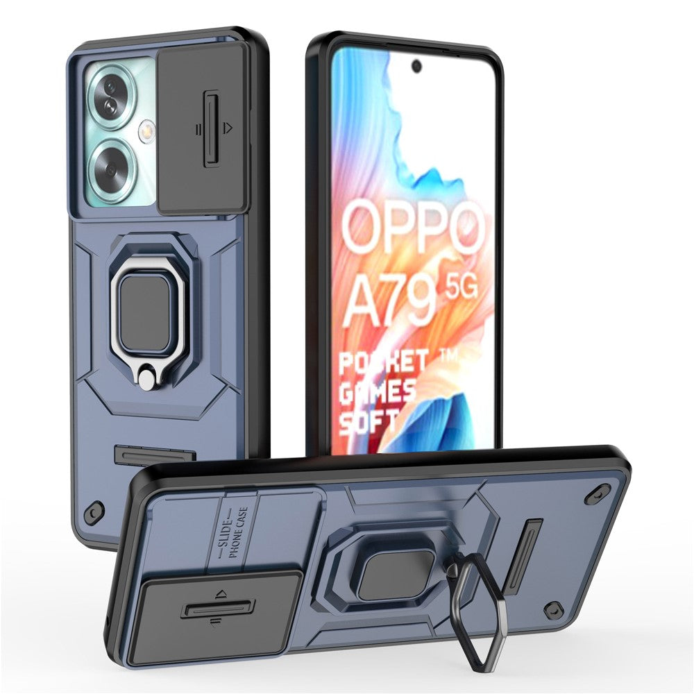 For Oppo A79 5G / A2 5G Case Camera Protection PC+TPU Phone Cover with Ring Kickstand