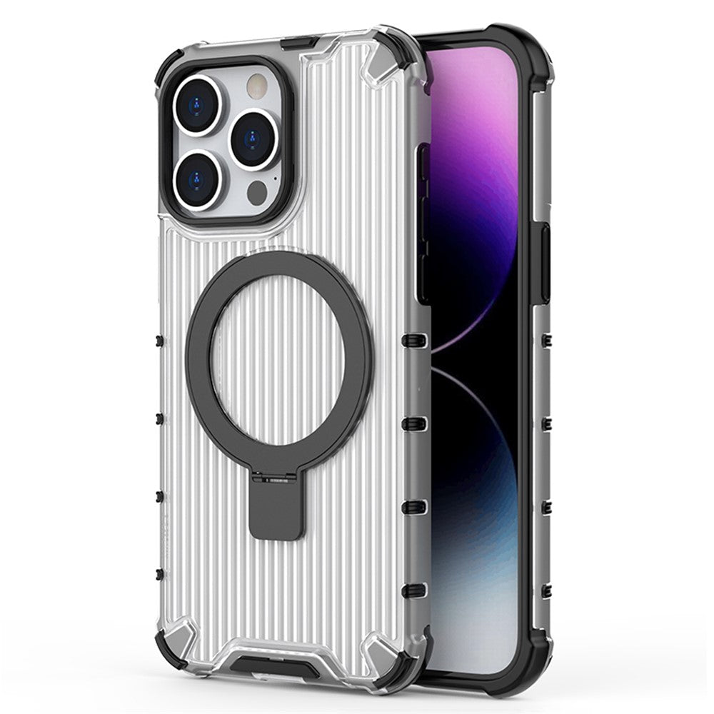 For iPhone 12 / 12 Pro PC+TPU Magnetic Case Stripe Design Phone Cover with Kickstand
