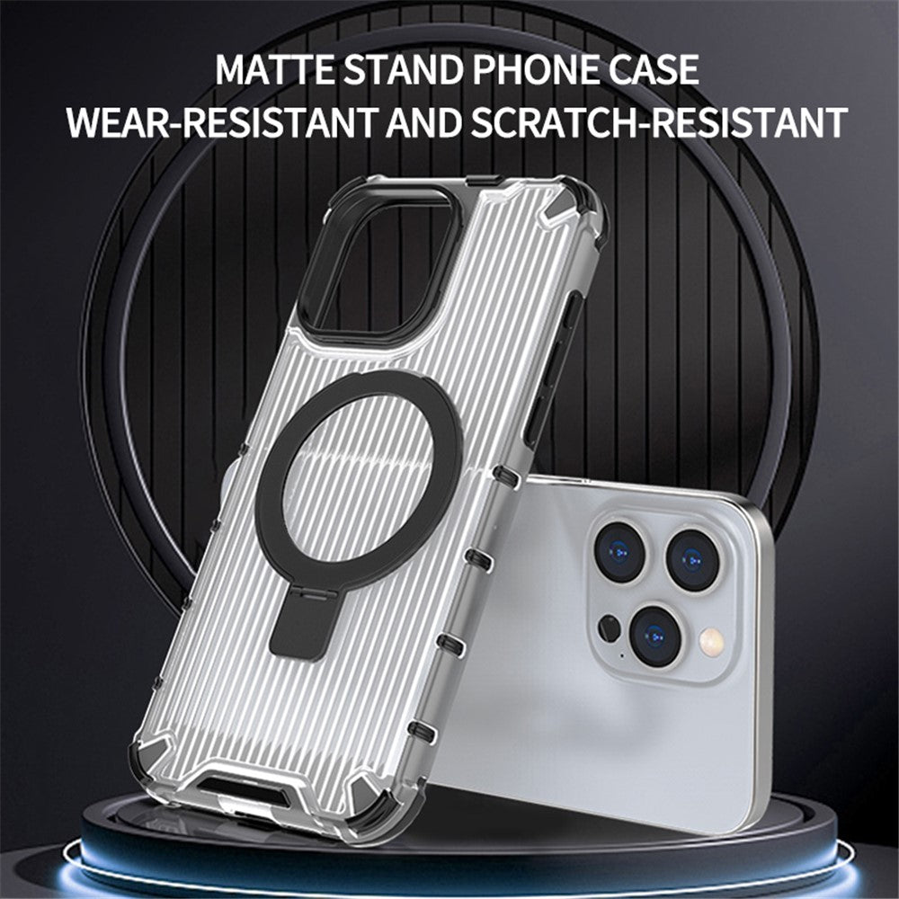 For iPhone 12 / 12 Pro PC+TPU Magnetic Case Stripe Design Phone Cover with Kickstand