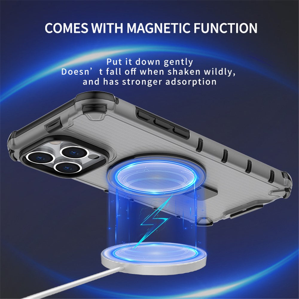 For iPhone 12 / 12 Pro PC+TPU Magnetic Case Stripe Design Phone Cover with Kickstand
