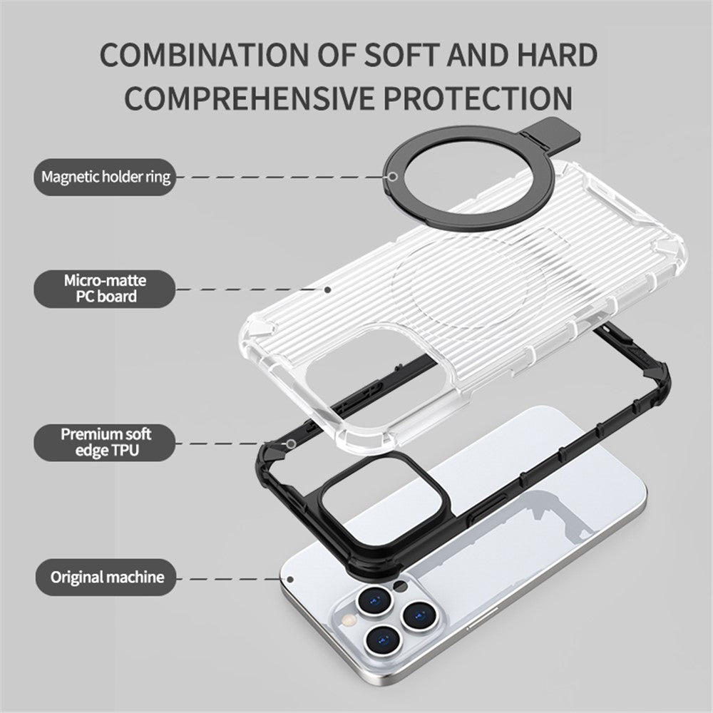 For iPhone 12 / 12 Pro PC+TPU Magnetic Case Stripe Design Phone Cover with Kickstand