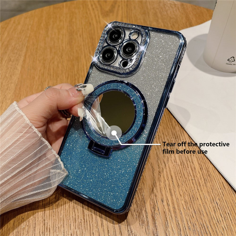 For iPhone 12 Pro Phone Supplies Magnetic TPU Phone Case PC Kickstand Shell with Acrylic Mirror