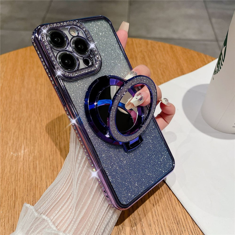 For iPhone 12 Pro Phone Supplies Magnetic TPU Phone Case PC Kickstand Shell with Acrylic Mirror