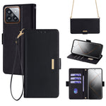 For Xiaomi 14 Pro Case with Golden Chain Shoulder Strap RFID Blocking Leather Phone Cover