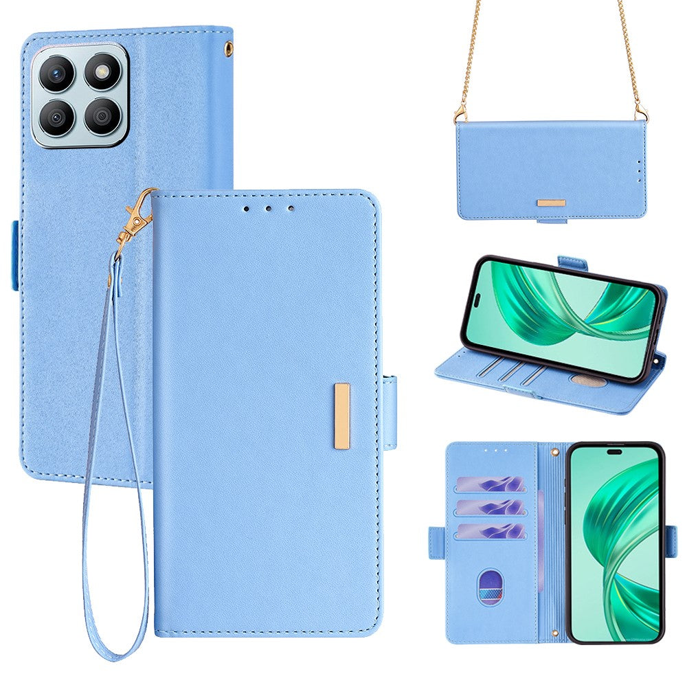 For Honor X8b 4G Leather Case with Shoulder Strap RFID Blocking Wallet Stand Cover