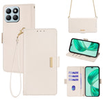 For Honor X8b 4G Leather Case with Shoulder Strap RFID Blocking Wallet Stand Cover