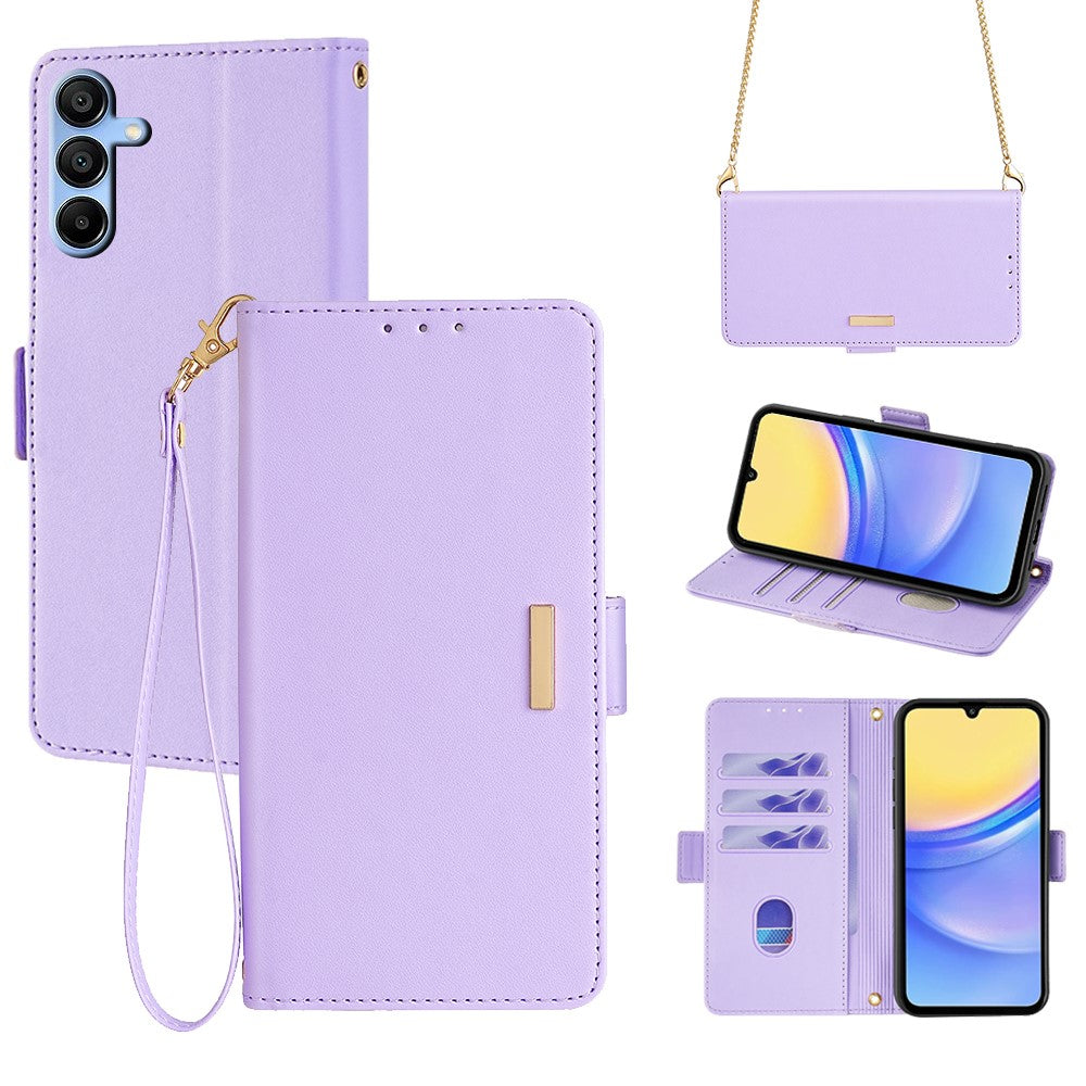 Samsung Galaxy A15 4G / 5G Axelremsskal Plånboksfodral RFID-blockerande stativ PU-lädermobilfodral