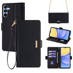 Samsung Galaxy A15 4G / 5G Axelremsskal Plånboksfodral RFID-blockerande stativ PU-lädermobilfodral