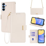 Samsung Galaxy A15 4G / 5G Axelremsskal Plånboksfodral RFID-blockerande stativ PU-lädermobilfodral