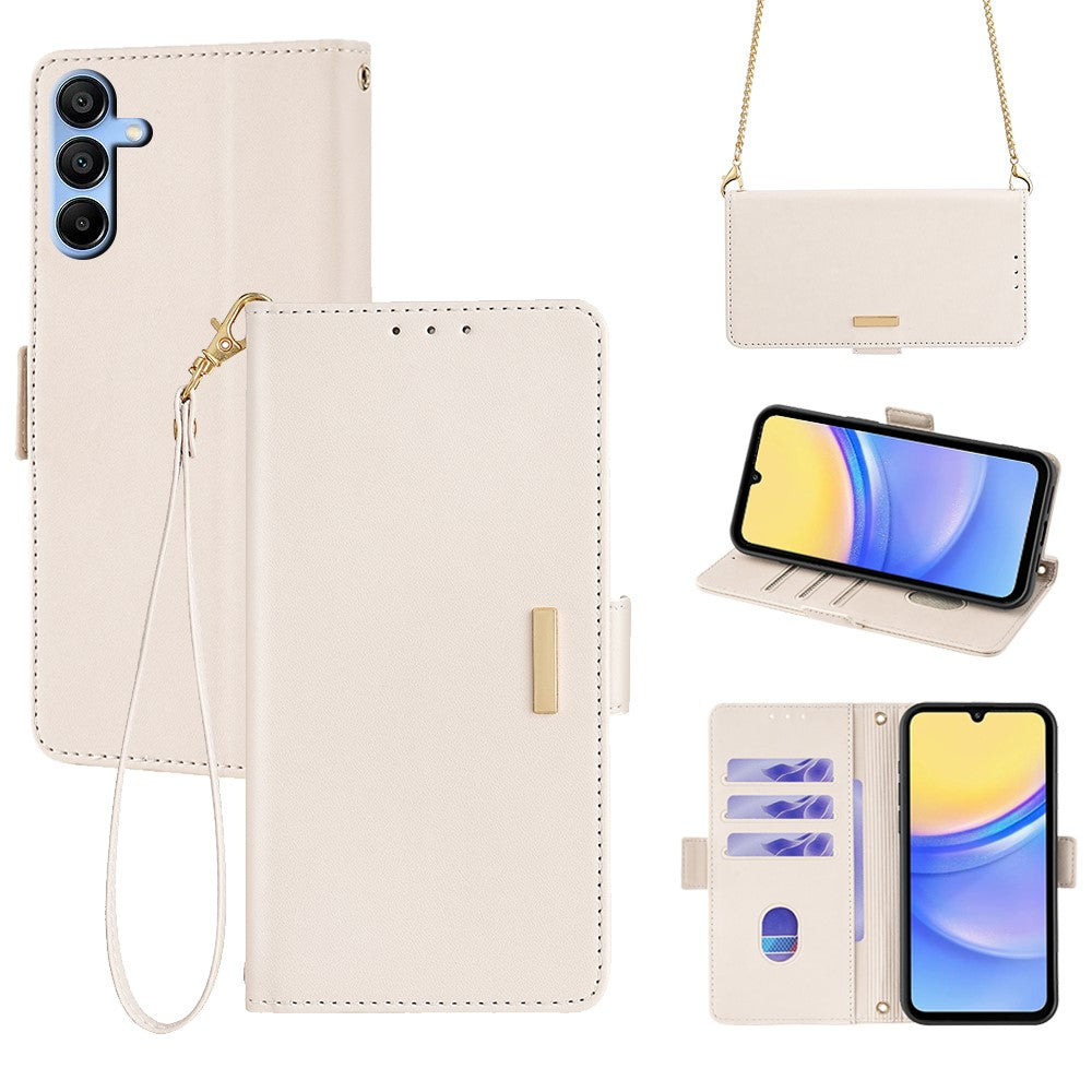 Samsung Galaxy A15 4G / 5G Axelremsskal Plånboksfodral RFID-blockerande stativ PU-lädermobilfodral