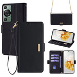Läderfodral för Huawei P60 / P60 Pro med axelrem, plånboksfodral, fällbart mobilfodral