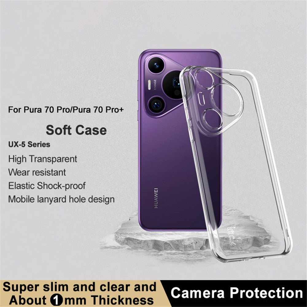 IMAK UX-5-serien til Huawei Pura 70 Pro / Pura 70 Pro+-etui, gennemsigtigt blødt TPU-cover, tyndt mobilcover