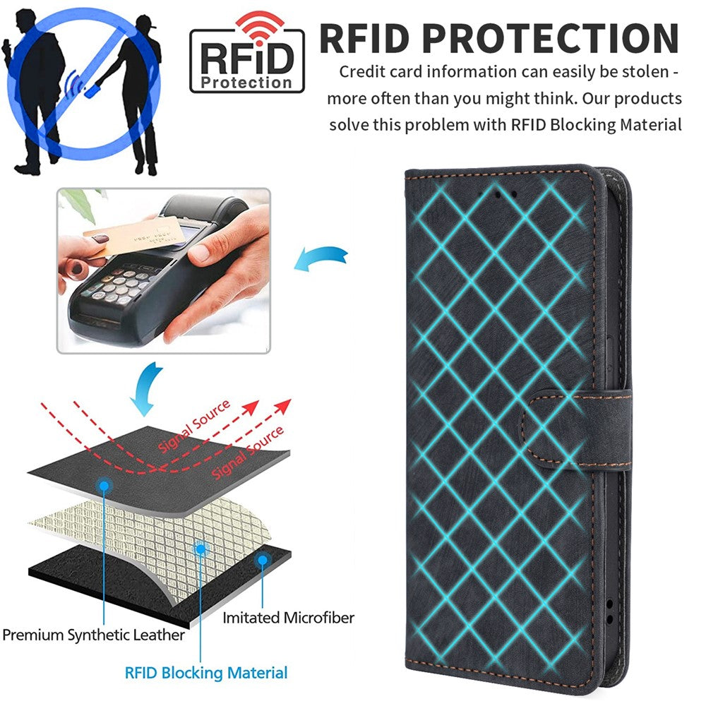 For Motorola Edge 50s Pro 5G / Edge 50 Pro 5G / Edge 50 5G Case RFID Blocking Leather Flip Magnetic Protect Phone Cover with Wrist Strap