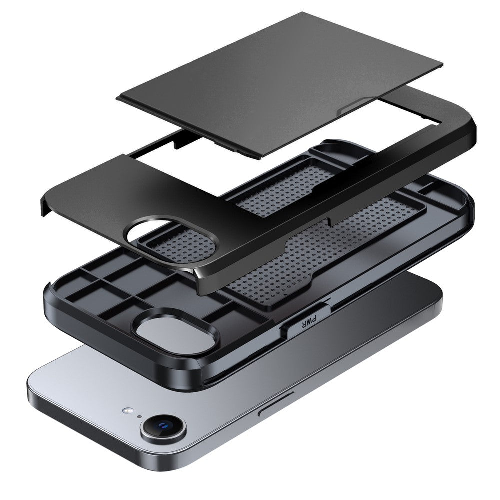 For iPhone 17e / 16e Case TPU + PC Dual Layer Armor Phone Cover with Sliding Card Slot