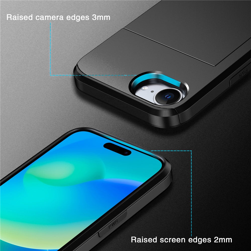 For iPhone 17e / 16e Case TPU + PC Dual Layer Armor Phone Cover with Sliding Card Slot