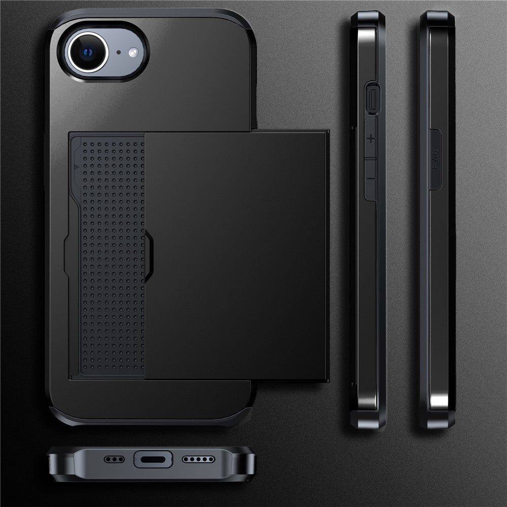 For iPhone 17e / 16e Case TPU + PC Dual Layer Armor Phone Cover with Sliding Card Slot