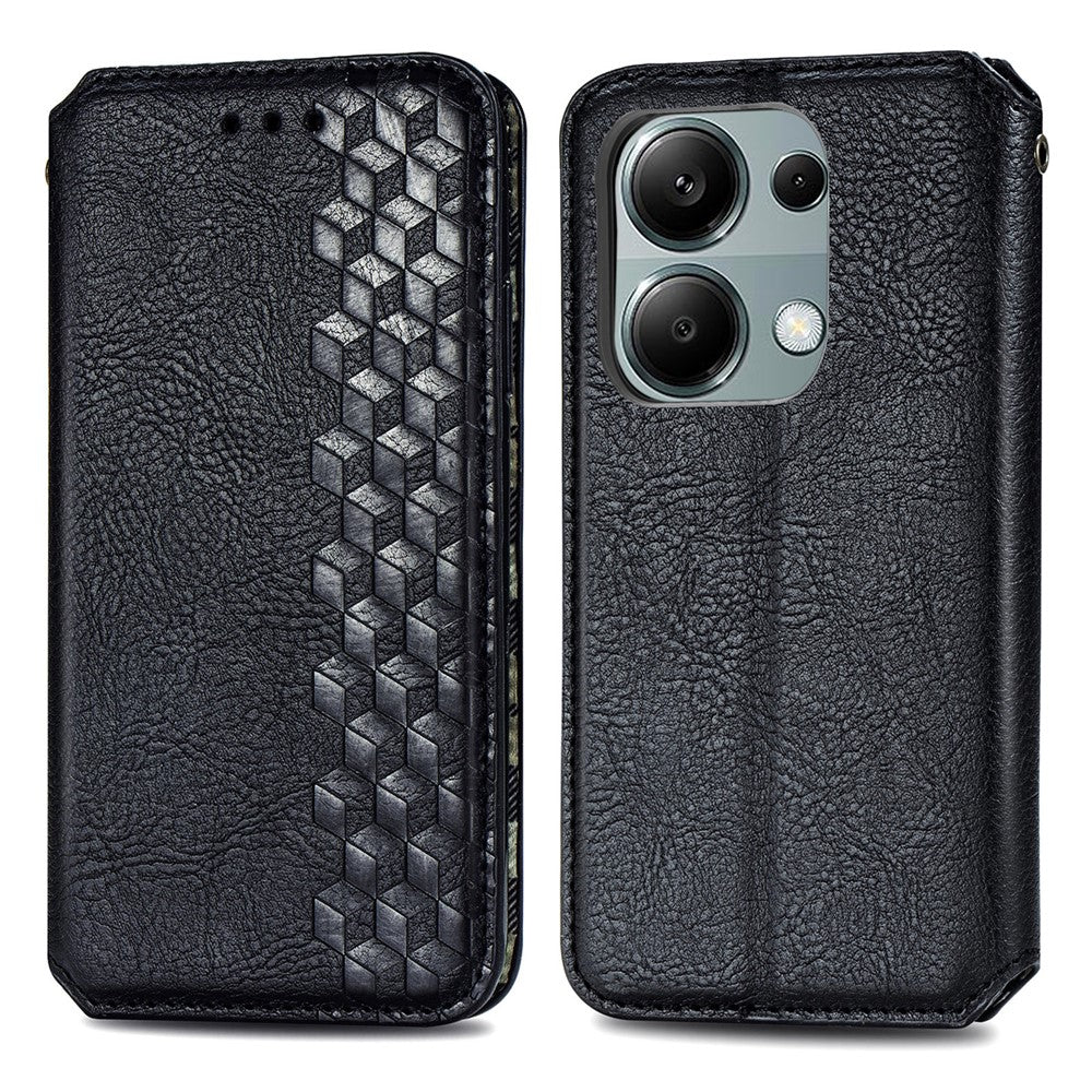 For Xiaomi Redmi Note 13 Pro 4G / Poco M6 Pro 4G PU Leather Case Rhombus Imprint Wallet Stand Phone Cover