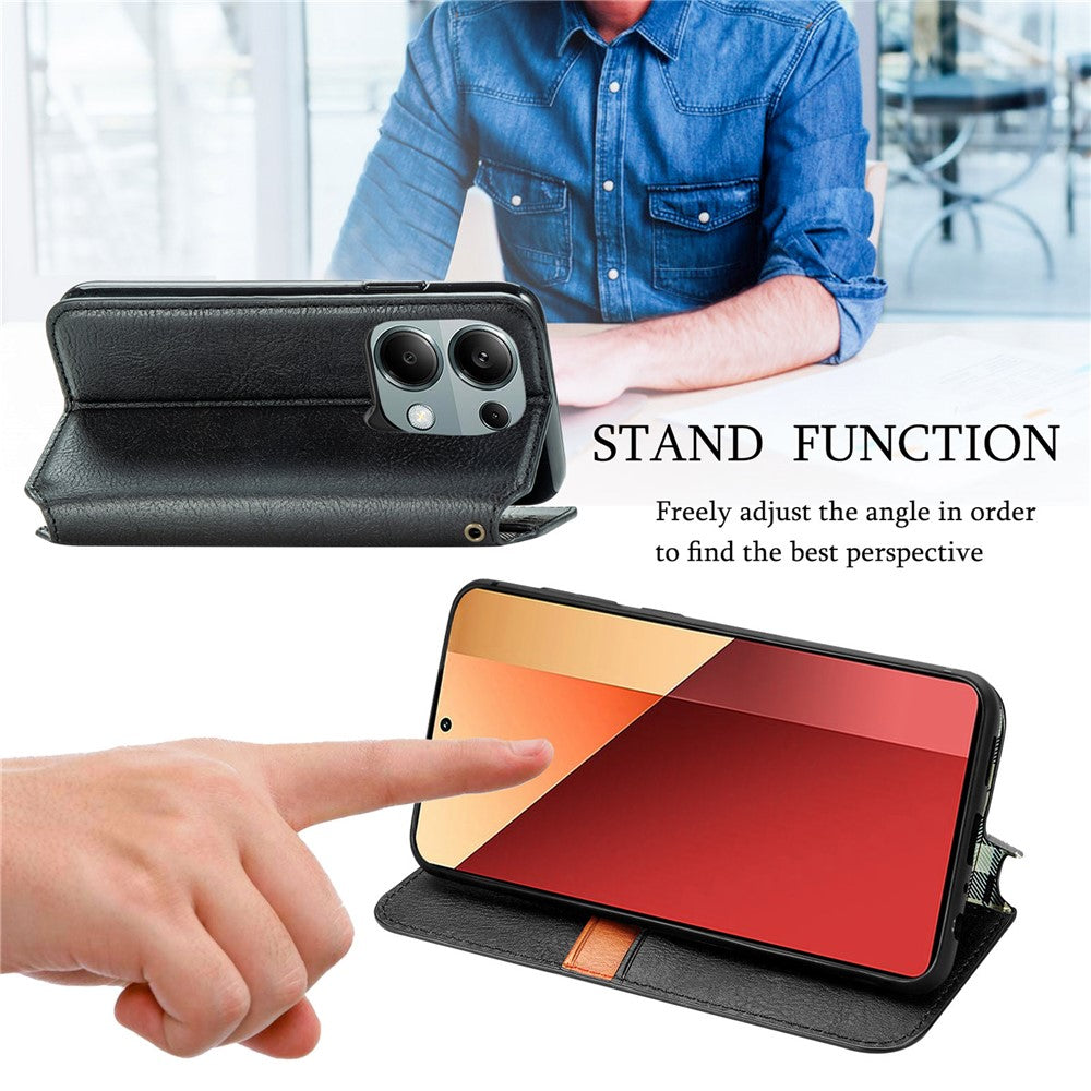 For Xiaomi Redmi Note 13 Pro 4G / Poco M6 Pro 4G PU Leather Case Rhombus Imprint Wallet Stand Phone Cover