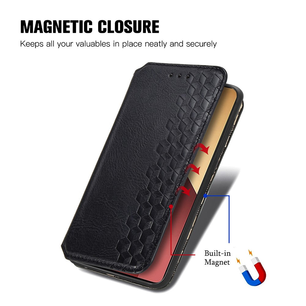 For Xiaomi Redmi Note 13 Pro 4G / Poco M6 Pro 4G PU Leather Case Rhombus Imprint Wallet Stand Phone Cover