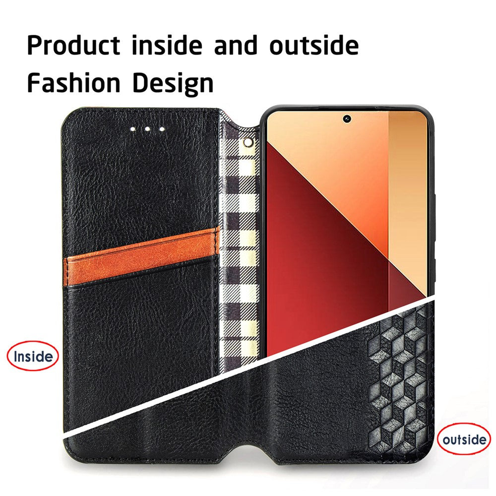 For Xiaomi Redmi Note 13 Pro 4G / Poco M6 Pro 4G PU Leather Case Rhombus Imprint Wallet Stand Phone Cover