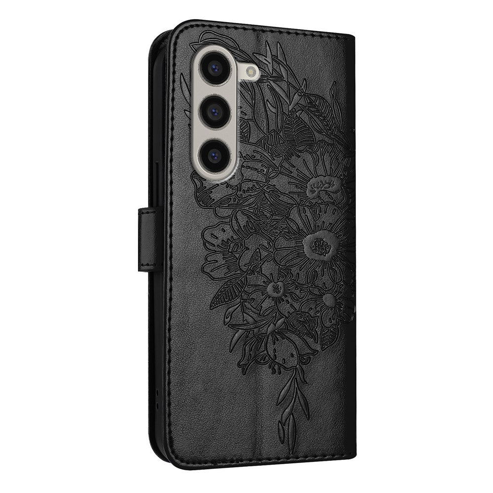 For Samsung Galaxy Z Fold6 5G Wallet Case with Wrist Strap Butterfly Imprint Leather Phone Cover