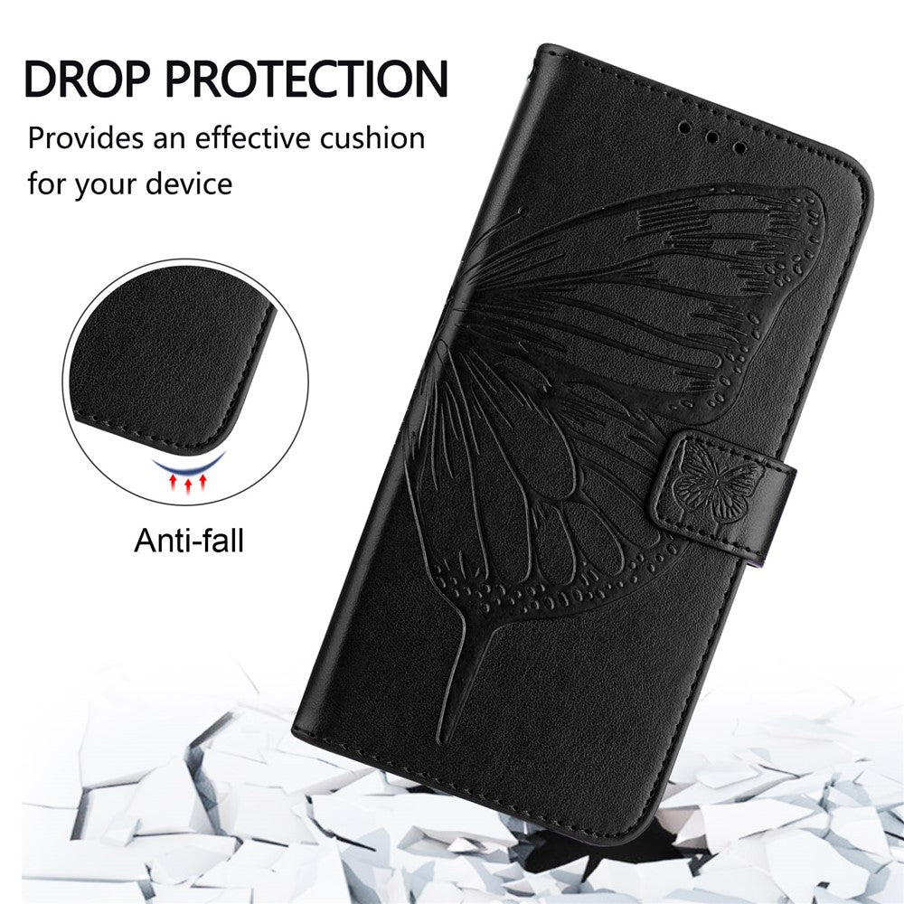 For Samsung Galaxy Z Fold6 5G Wallet Case with Wrist Strap Butterfly Imprint Leather Phone Cover