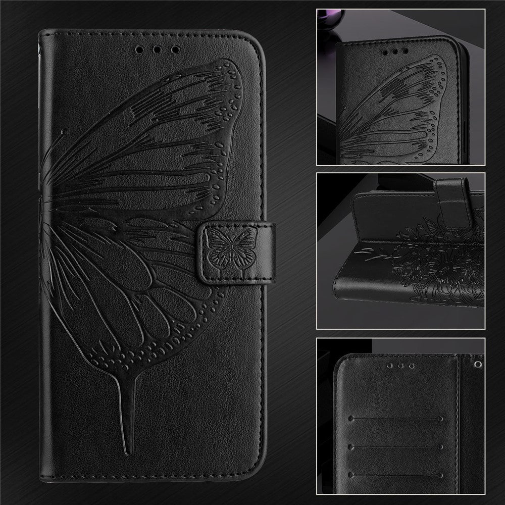 For Samsung Galaxy Z Fold6 5G Wallet Case with Wrist Strap Butterfly Imprint Leather Phone Cover