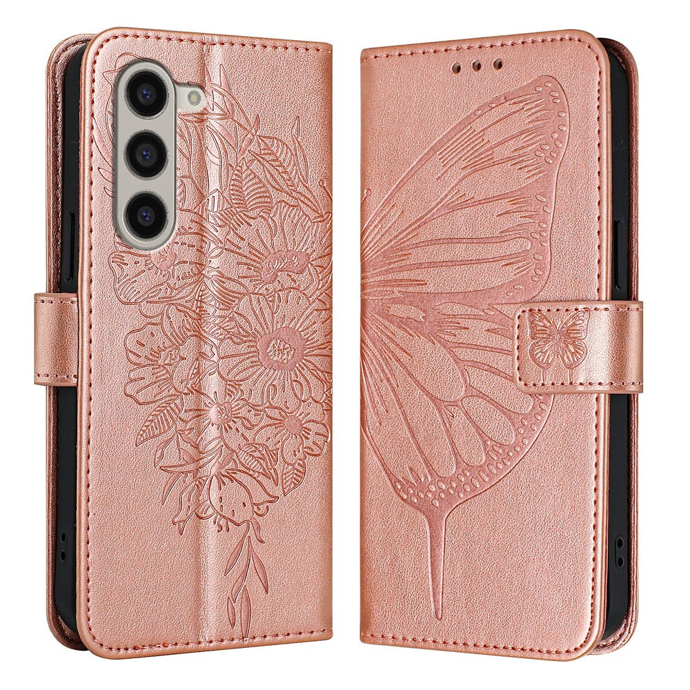 For Samsung Galaxy Z Fold6 5G Wallet Case with Wrist Strap Butterfly Imprint Leather Phone Cover