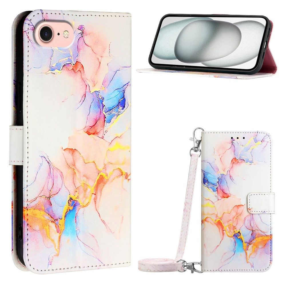 Til Samsung Galaxy Z Fold6 5G lædercover med skulderrem og marmormønster, telefonholdercover