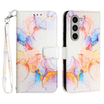 Til Samsung Galaxy Z Fold6 5G-etui med rem, marmoreret mønster, lædertelefoncover, kortholder
