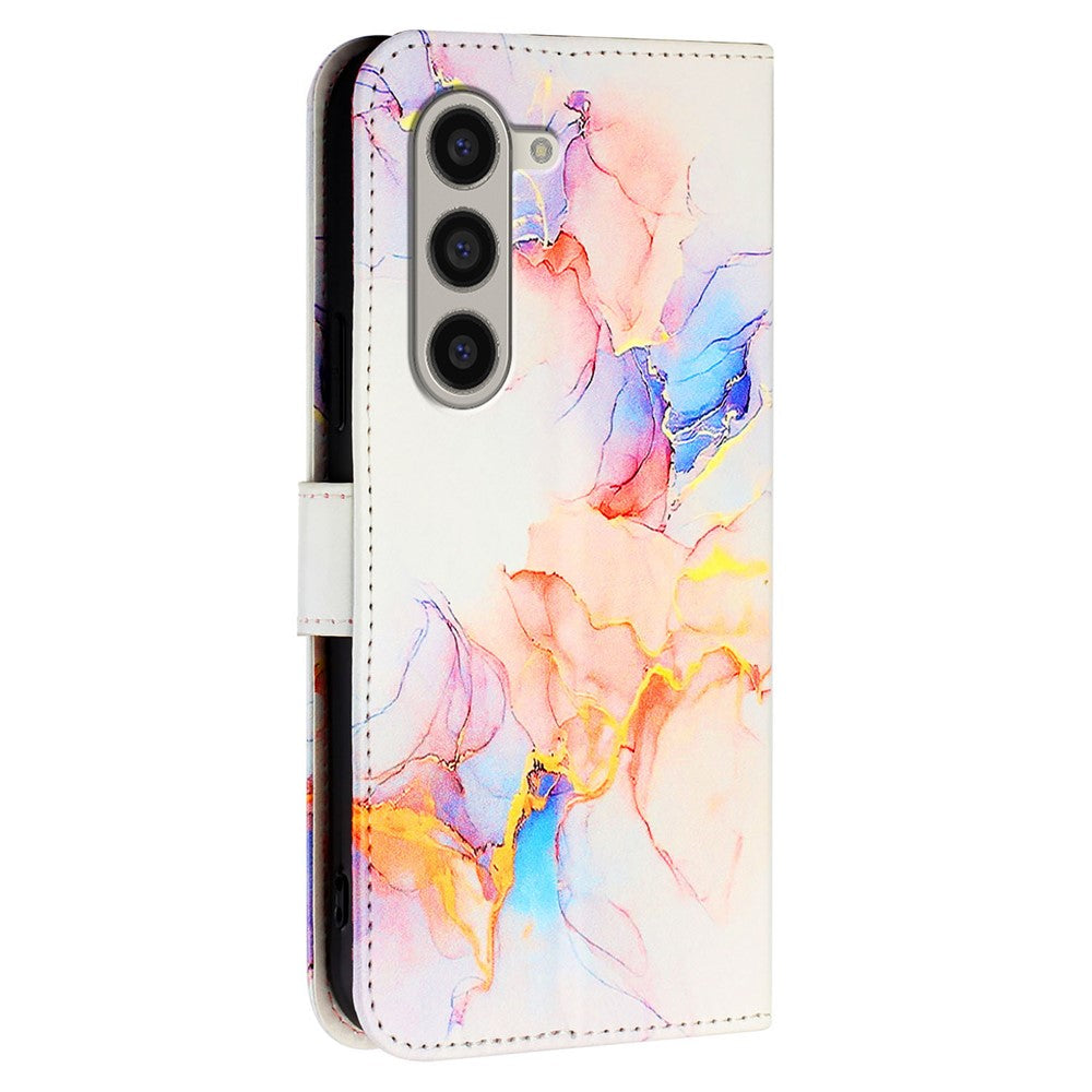 Til Samsung Galaxy Z Fold6 5G-etui med rem, marmoreret mønster, lædertelefoncover, kortholder
