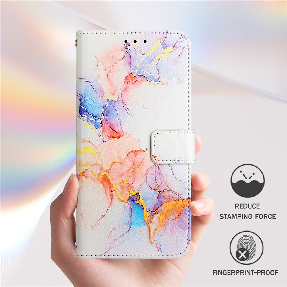 Til Samsung Galaxy Z Fold6 5G-etui med rem, marmoreret mønster, lædertelefoncover, kortholder