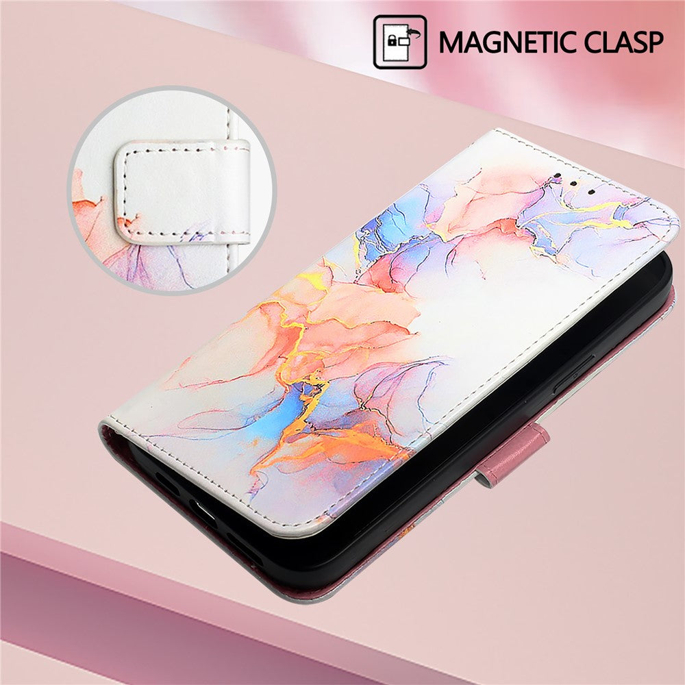 Til Samsung Galaxy Z Fold6 5G-etui med rem, marmoreret mønster, lædertelefoncover, kortholder