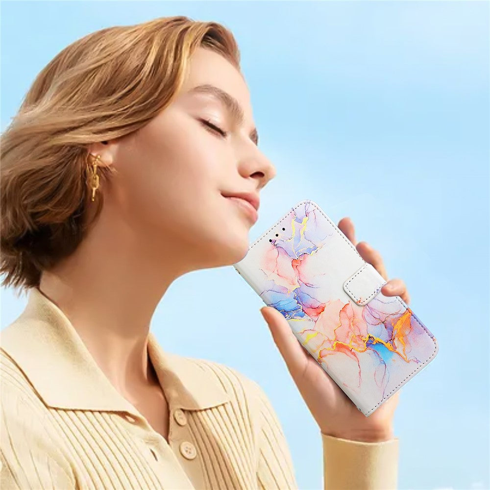 Til Samsung Galaxy Z Fold6 5G-etui med rem, marmoreret mønster, lædertelefoncover, kortholder