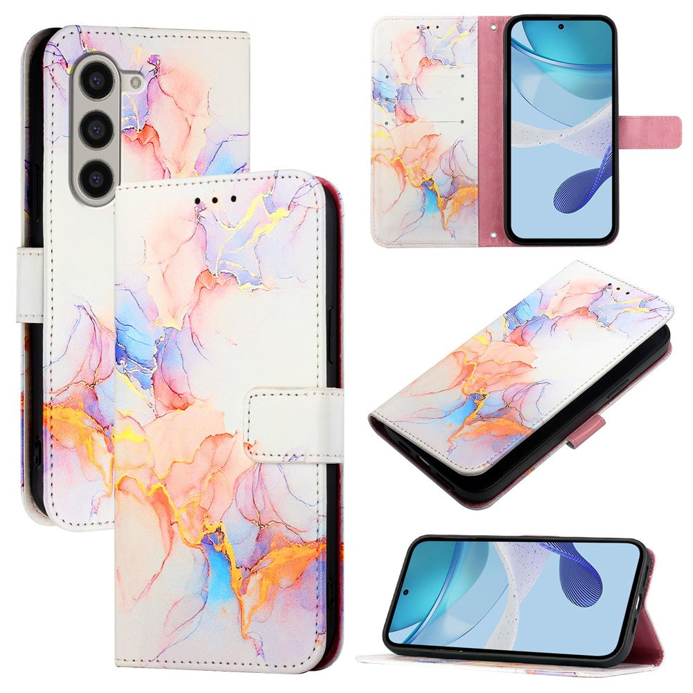 Til Samsung Galaxy Z Fold6 5G-etui med rem, marmoreret mønster, lædertelefoncover, kortholder