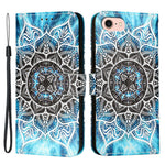 For iPhone 17th / 16th Leather Case with Strap and Card Holder Pattern Printing Phone Stand Cover